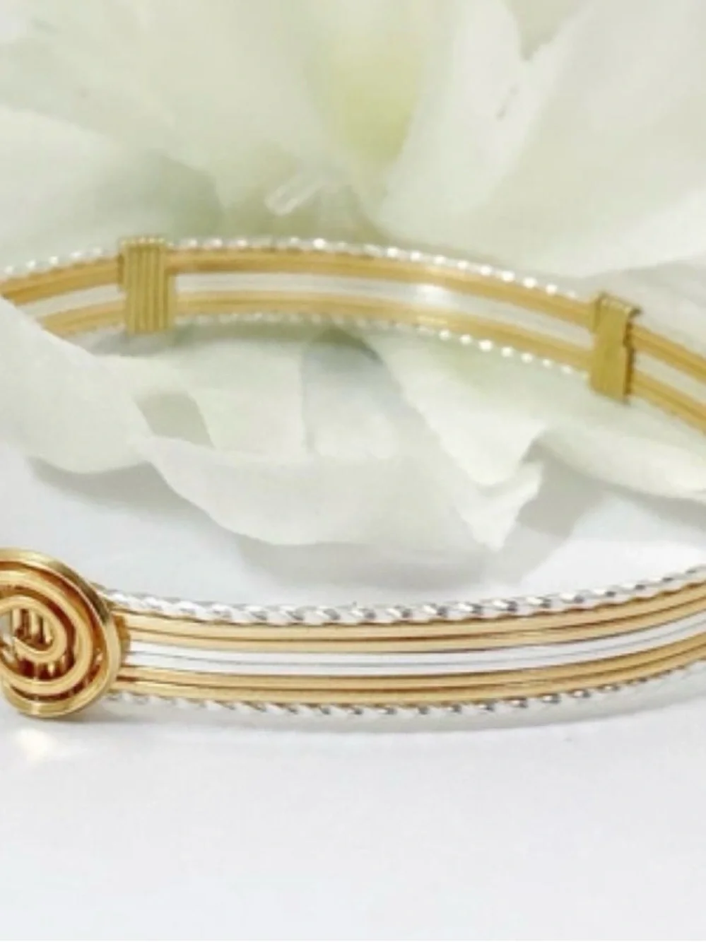 Two-Tone Gold & Silver Multi-Wire Women’s Bangle Bracelet